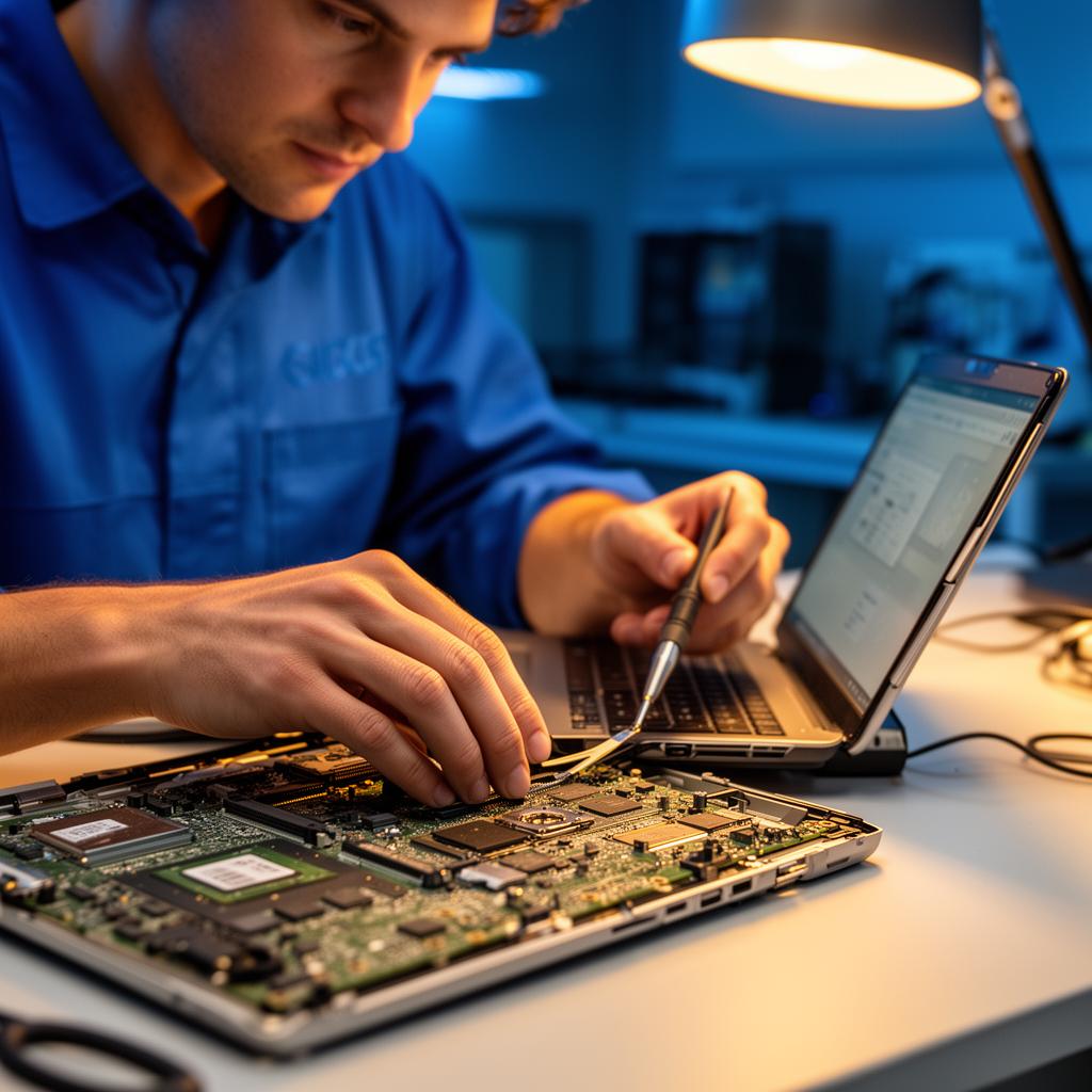 PC Pick N Fix computer repair service in Vienna VA — technician repairing a laptop